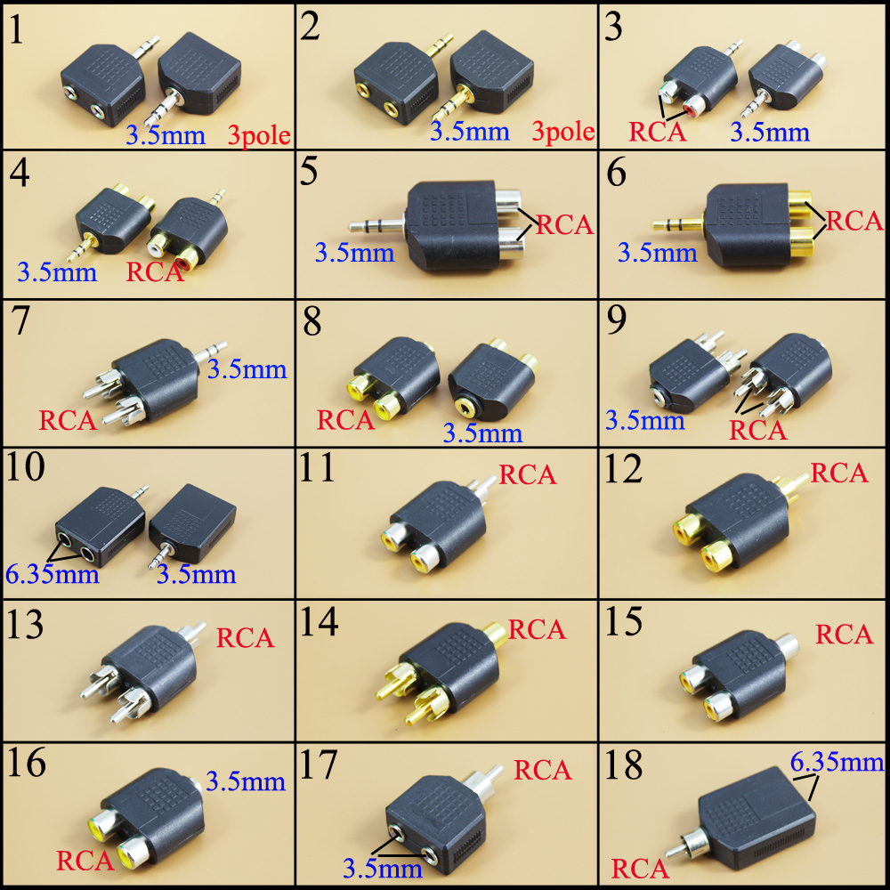 Earphone Splitter Jack - Adaptor Audio Stereo AV 3.5mm/6.35mm Female